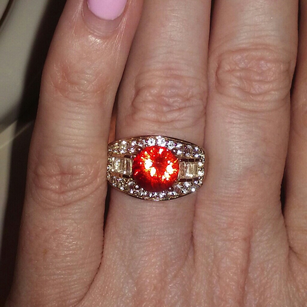 Orange Sapphire Ring With White Gold Band
